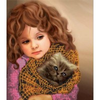 Схема под вышивку бисером "Девочка с котенком" (Схема или набор)